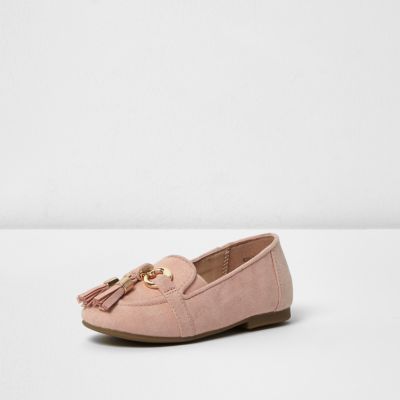 Mini girls pink tassel loafers